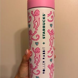Starbucks Roller Rabbit Pink and White Tumbler